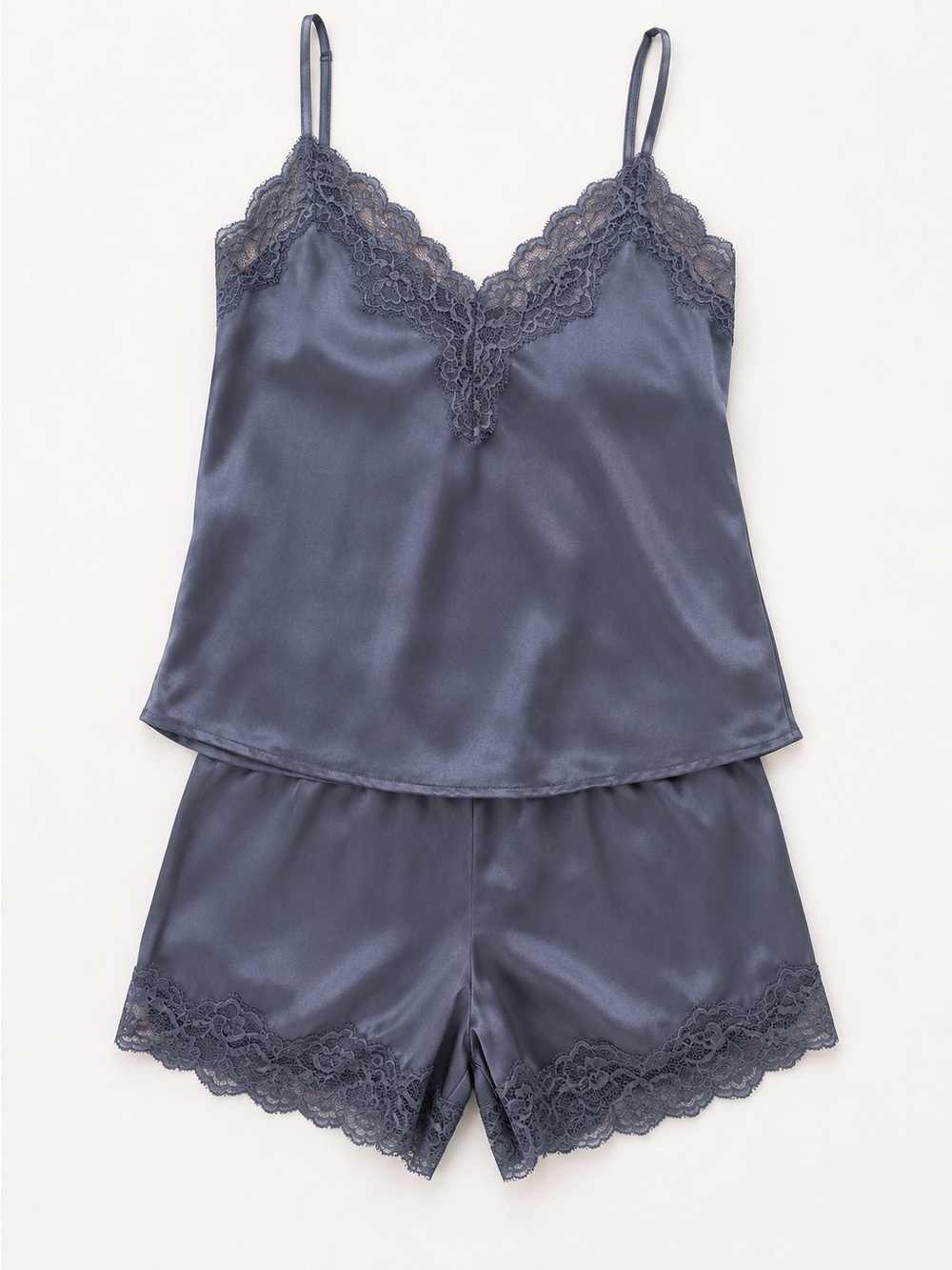 H&M Satin Lace-Trim Cami & Shorts Set - Slate